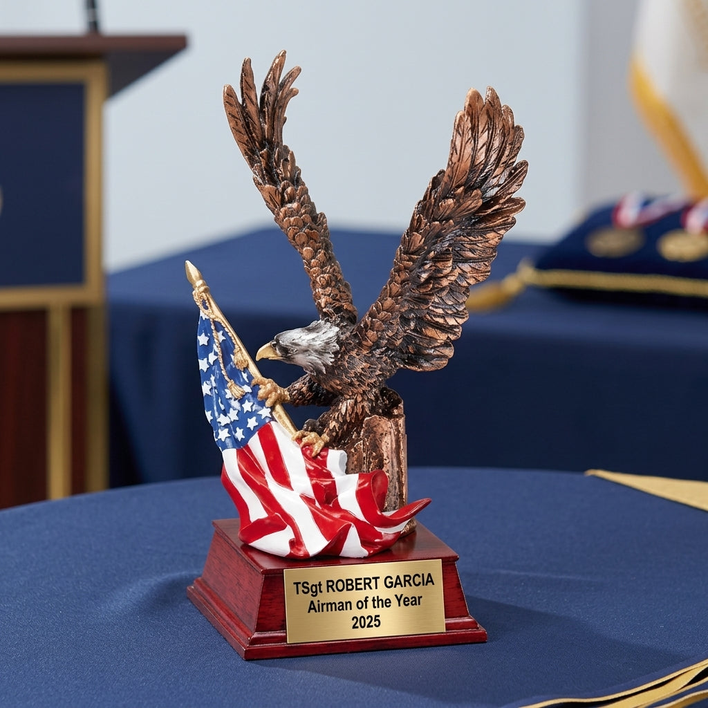 Sports Trophy Award | Personalized | Custom Engraved | Eagle & Flag | Team Award | Sports Gift | Tournament Trophy - View 2