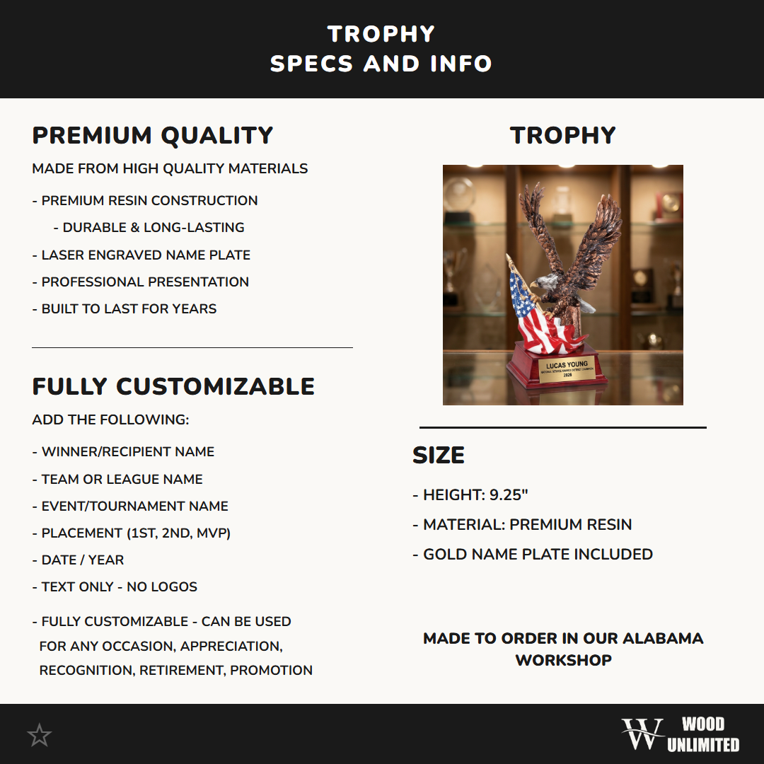 Personalized Patriotic Eagle Trophy, Custom Engraved American Flag Award, Military & Service Recognition Gift