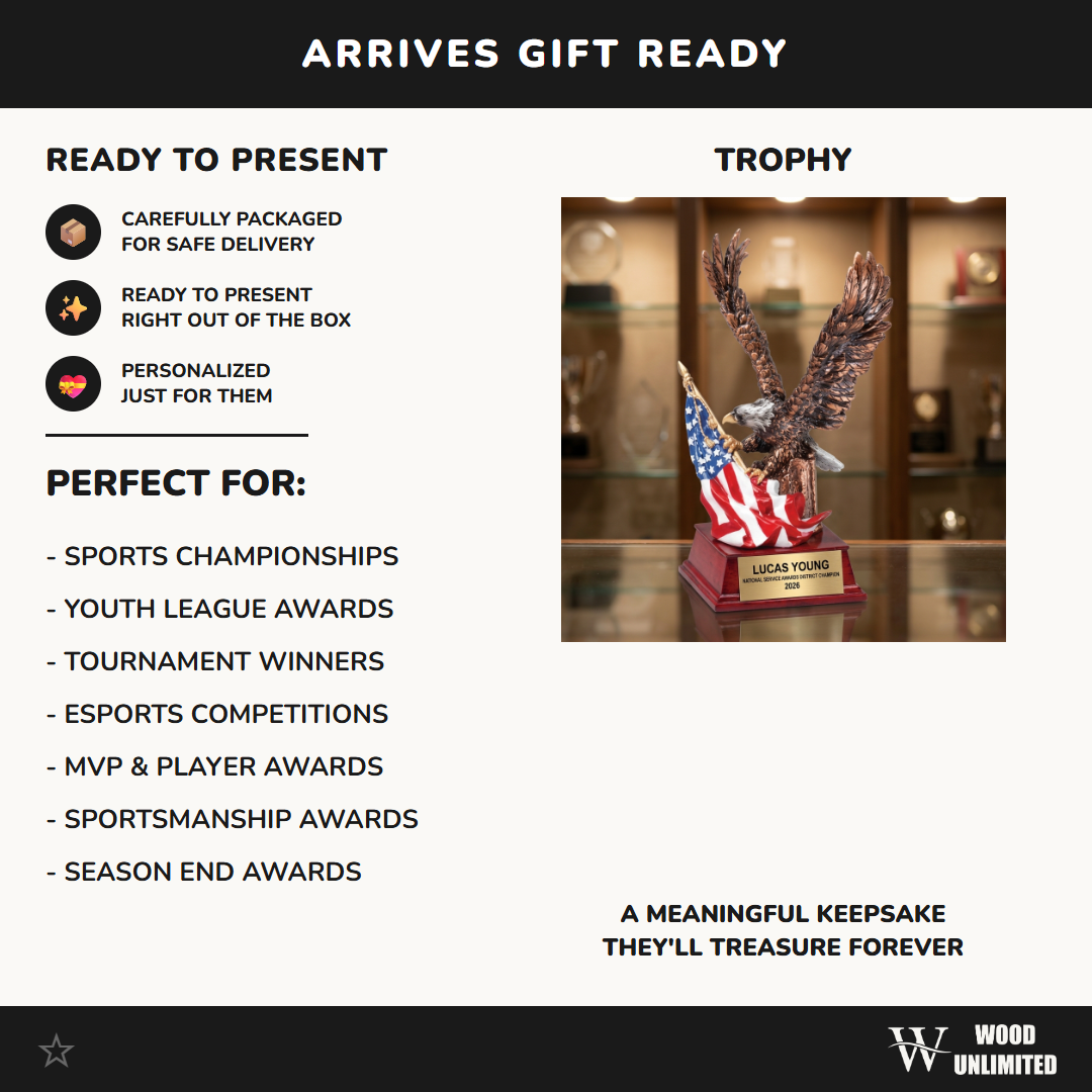 Personalized Patriotic Eagle Trophy, Custom Engraved American Flag Award, Military & Service Recognition Gift