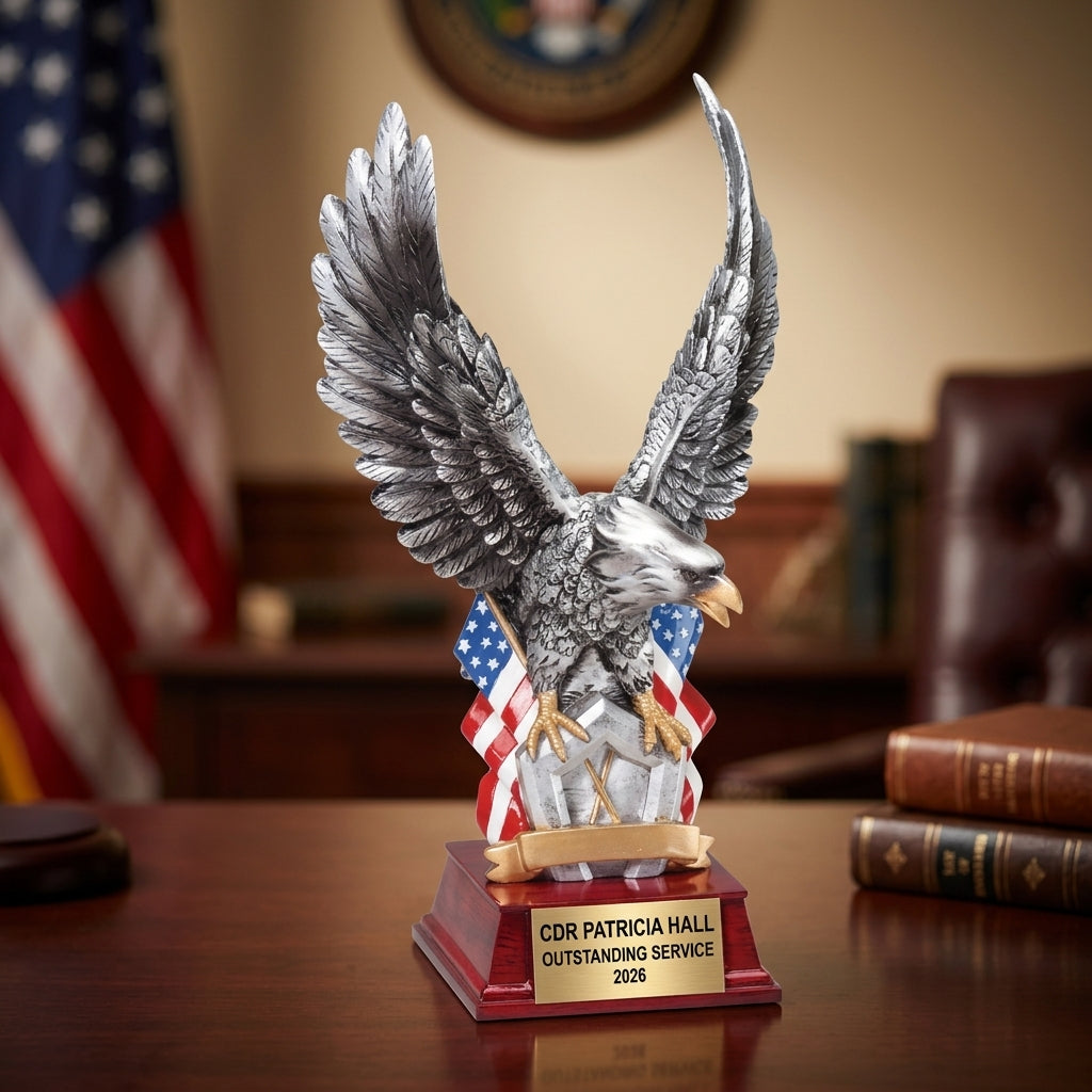 Military Trophy Award | Personalized | Custom Engraved | Retirement Gift | Service Award | Promotion | Veterans Day | Change of Command - View 1