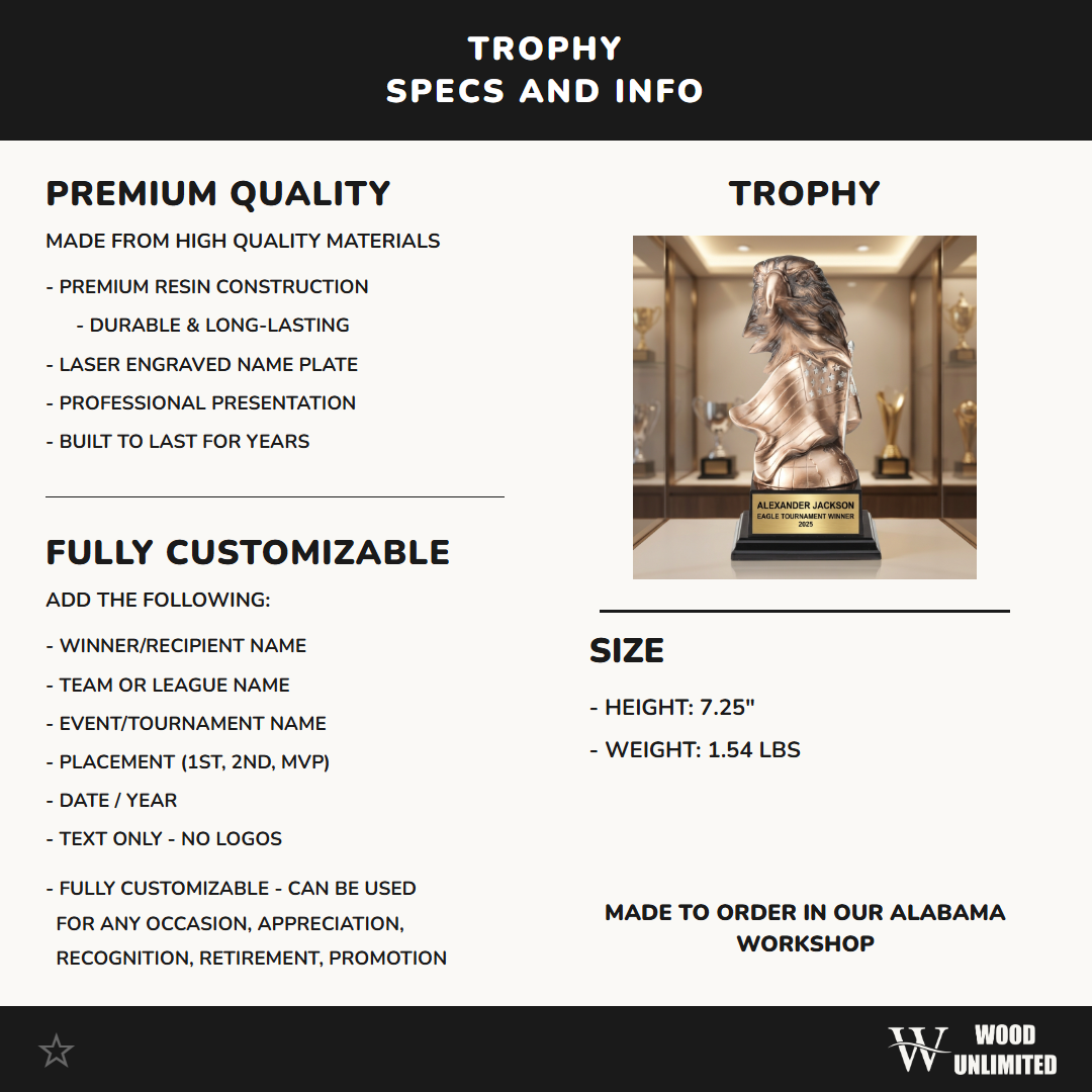 Personalized | Patriotic Award | Custom Engraved | Patriotic Eagle | Military Award | Veteran Gift | American Flag | Leadership Trophy