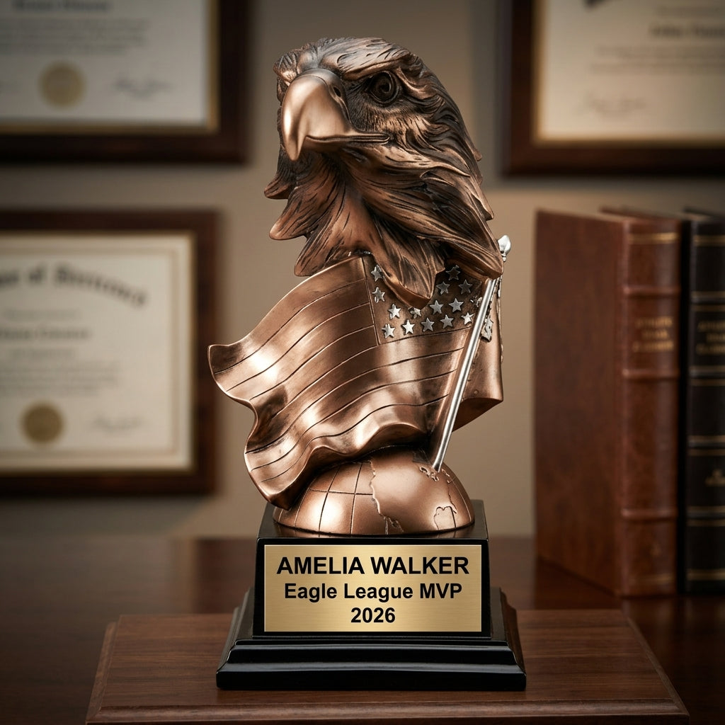 Personalized | Eagle, Patriotic, Military Award | Custom Engraved | Eagle Trophy | Patriotic Award | Military Gift | Veteran Recognition - View 3