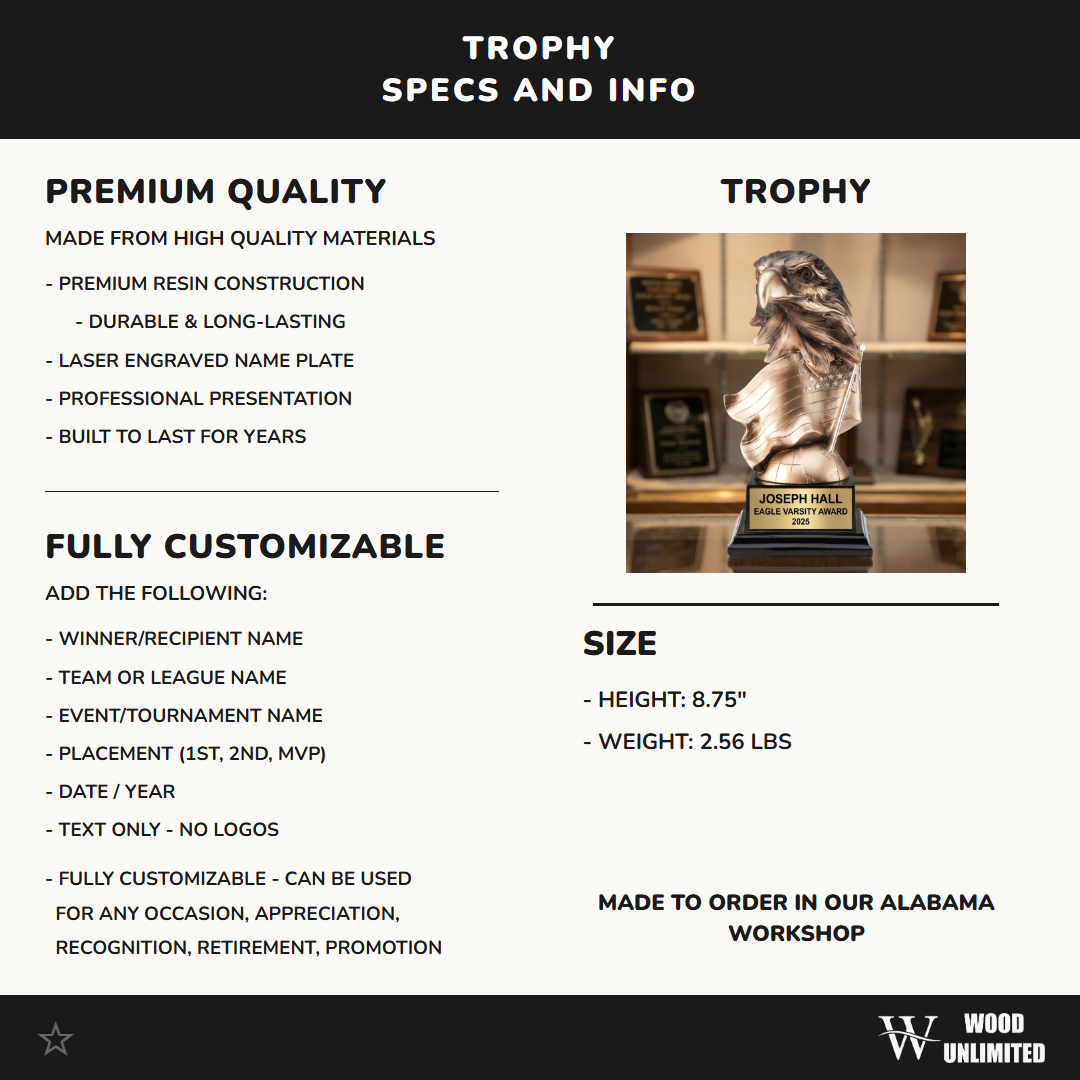 Personalized | Eagle, Patriotic, Military Award | Custom Engraved | Eagle Trophy | Patriotic Award | Military Gift | Veteran Recognition