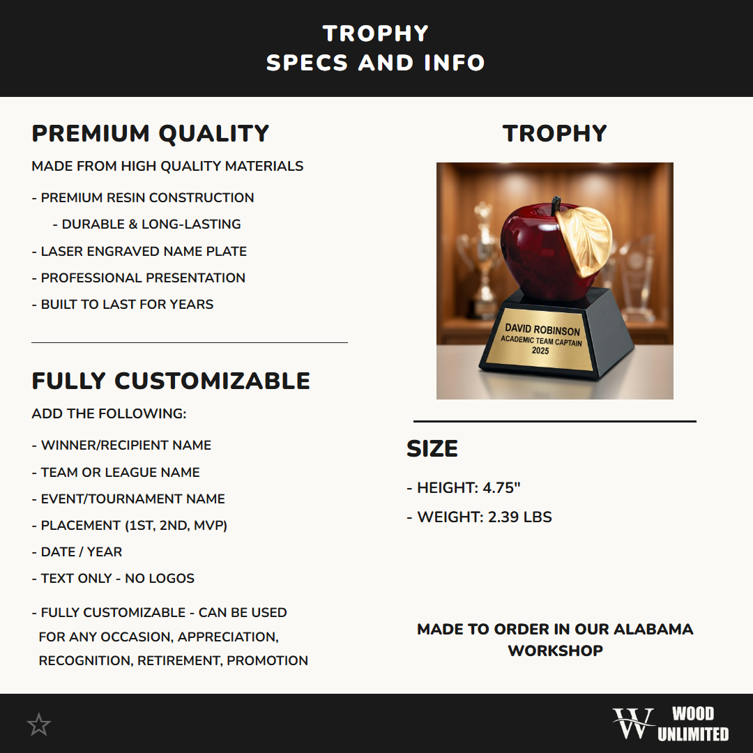 Personalized | Academic Award | Custom Engraved | Teacher Award | Apple Trophy | Engraved Gift | Educator Recognition | Custom Award
