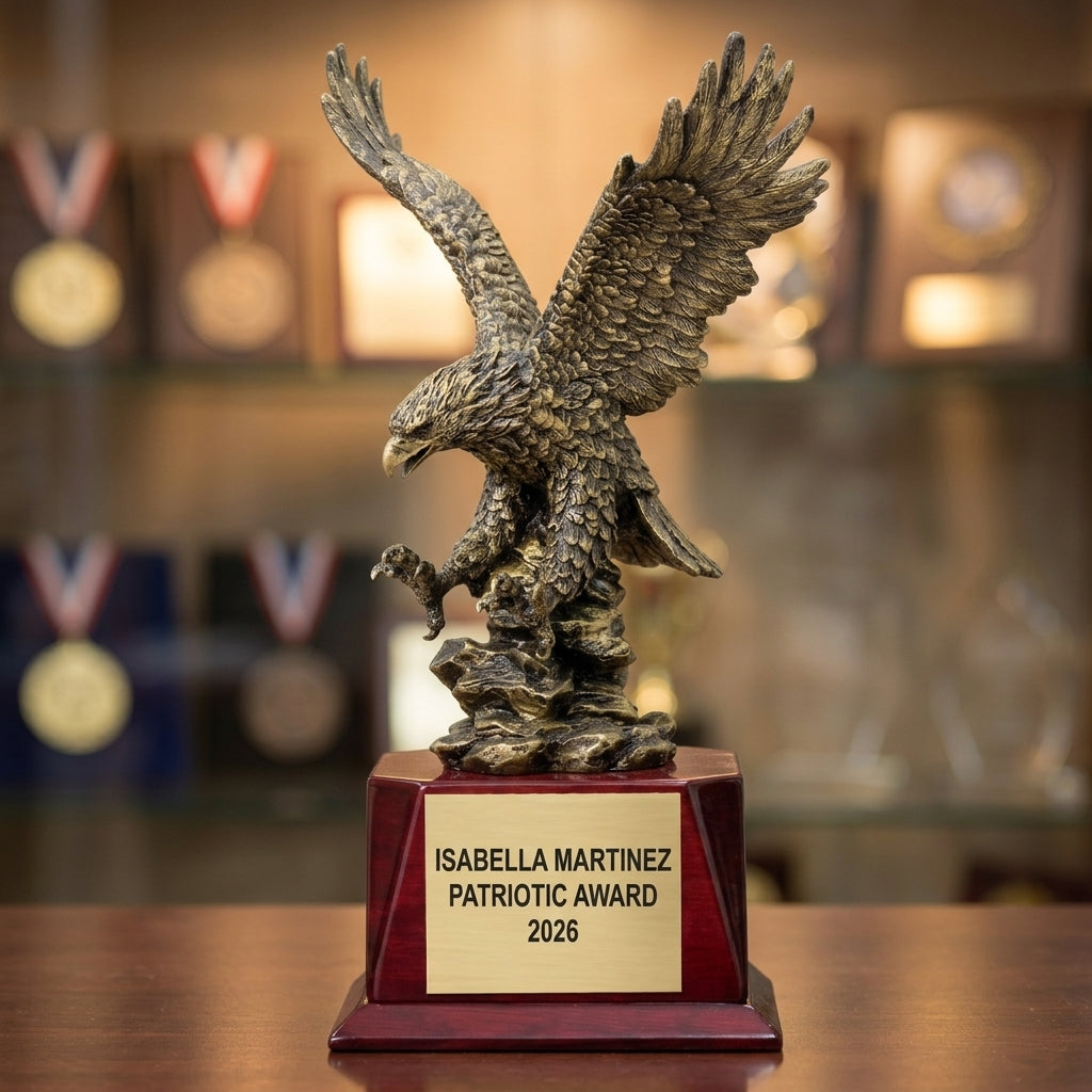 Patriotic Award Trophy | Personalized | Custom Engraved | Eagle Trophy | Military Award | Veteran Gift | USA Pride - View 1
