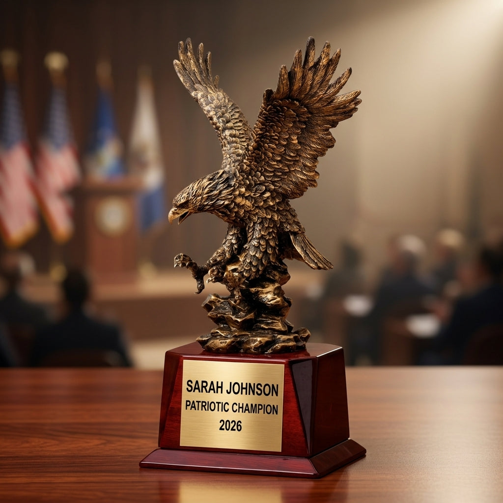Patriotic Award Trophy | Personalized | Custom Engraved | Eagle Trophy | Military Award | Veteran Gift | USA Pride - View 2