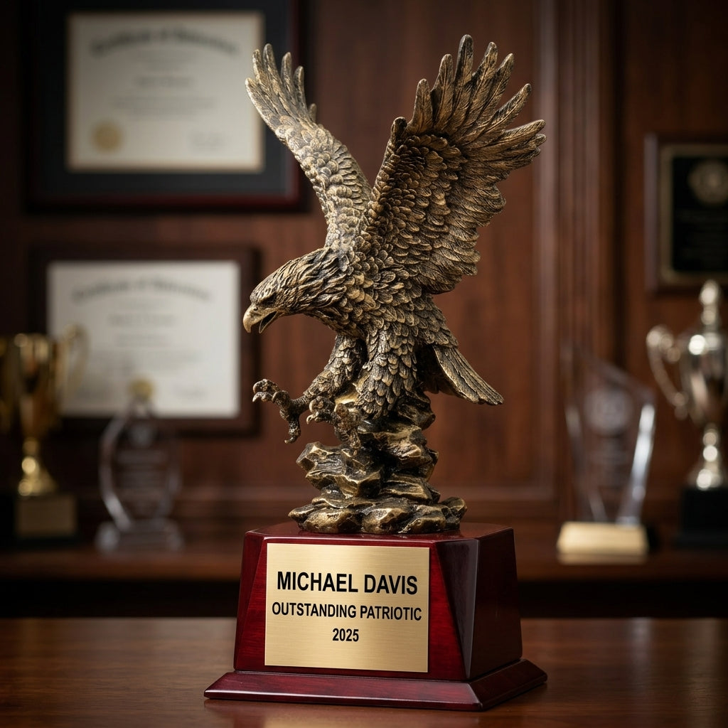 Patriotic Award Trophy | Personalized | Custom Engraved | Eagle Trophy | Military Award | Veteran Gift | USA Pride - View 3