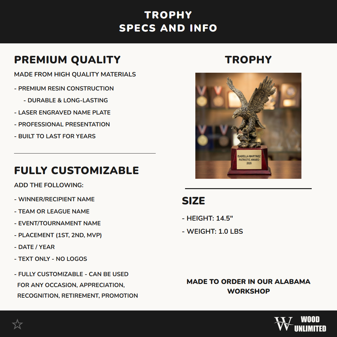 Patriotic Award Trophy | Personalized | Custom Engraved | Eagle Trophy | Military Award | Veteran Gift | USA Pride