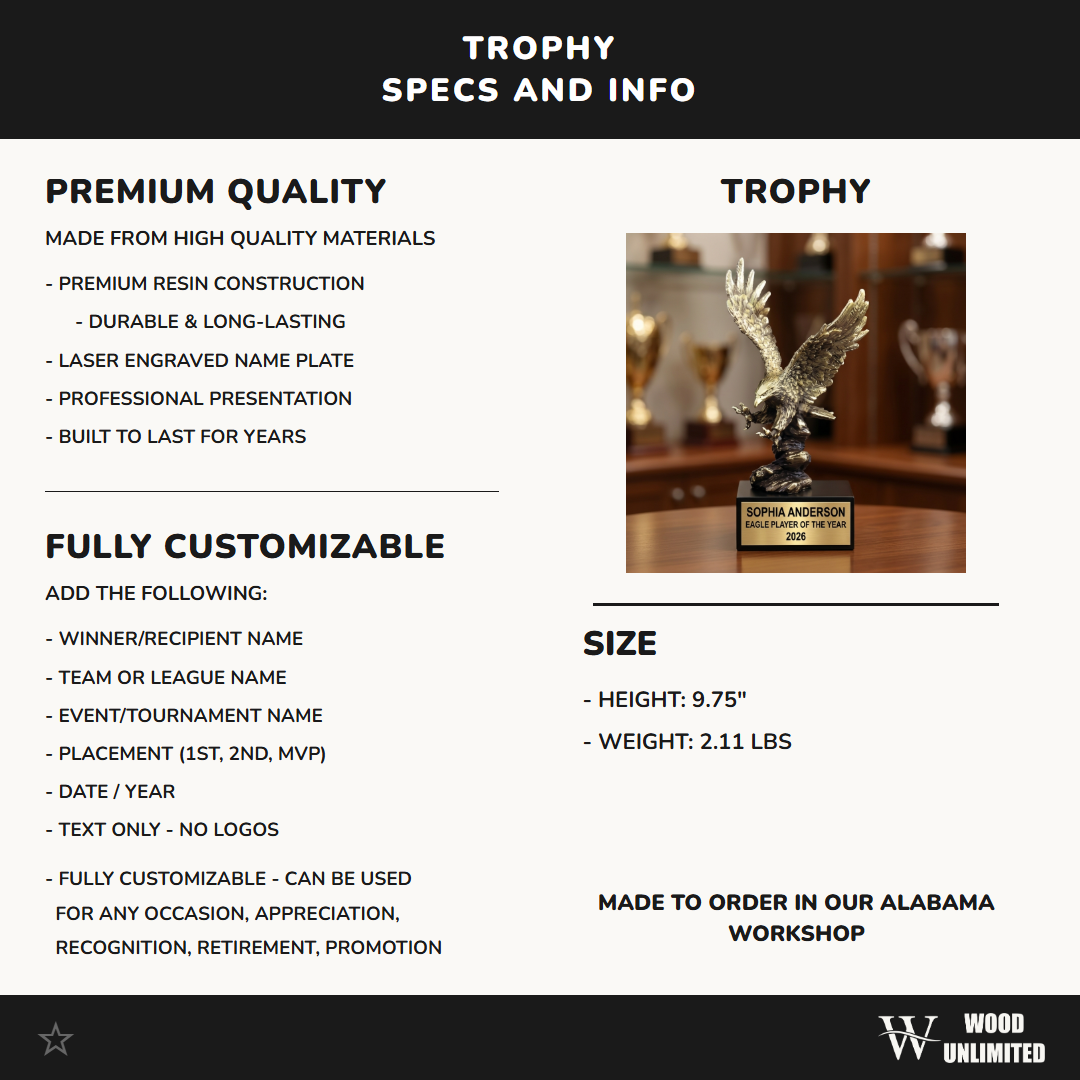 Personalized | Eagle Award | Custom Engraved | Eagle Trophy | Patriotic Award | Military Gift | Retirement Award | Employee Recognition