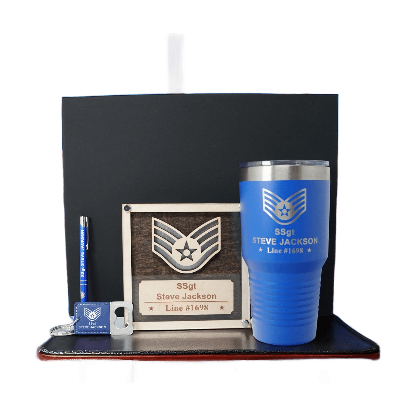 Air Force Promotion Gift Set – Personalized USAF Plaque + 30oz Tumbler, Engraved Pen & Keychain, Cus - lifestyle photo