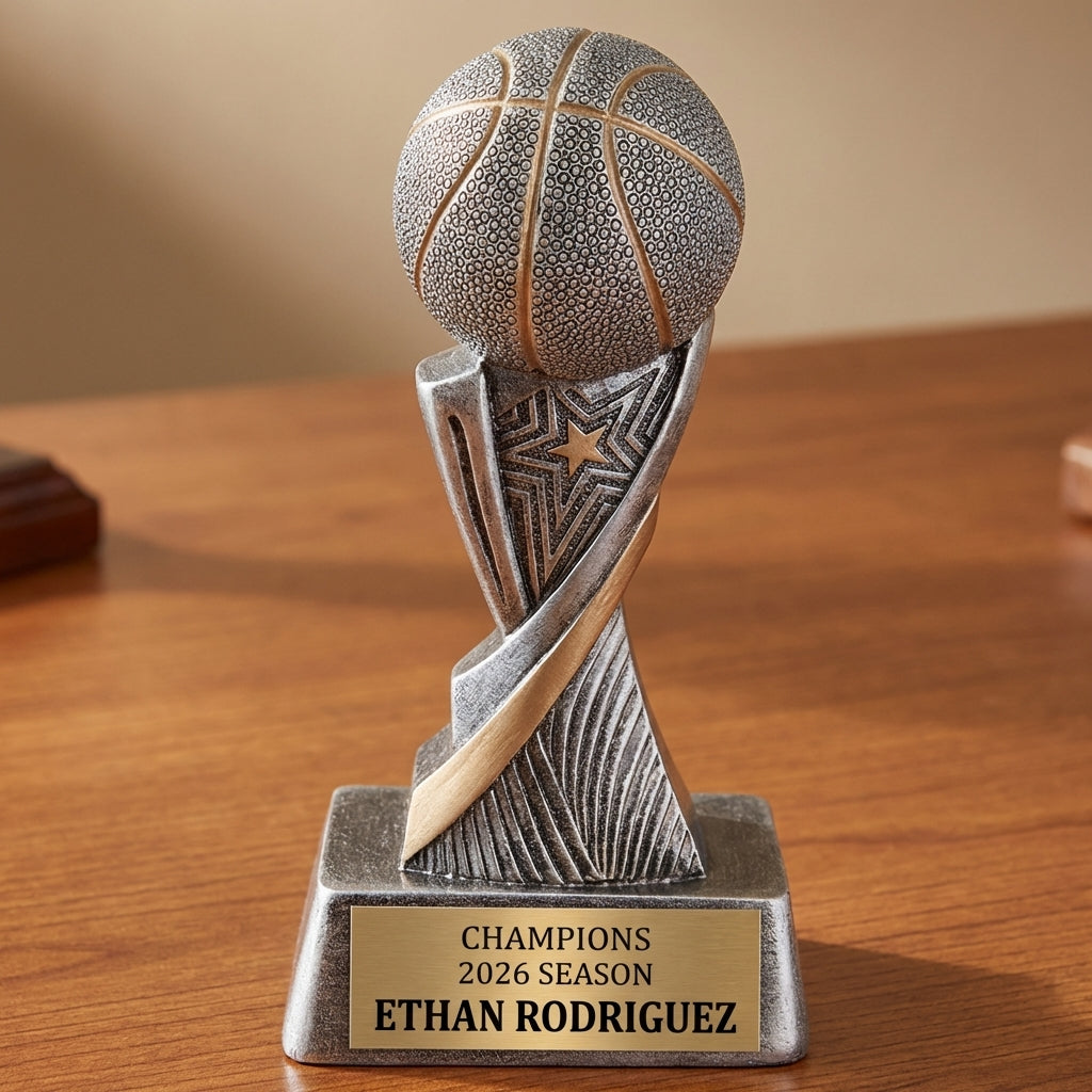 Personalized Basketball Trophy 6"/8" - Custom Engraved ASPIRE RESN for Team, Coach & MVP Awards - View 2