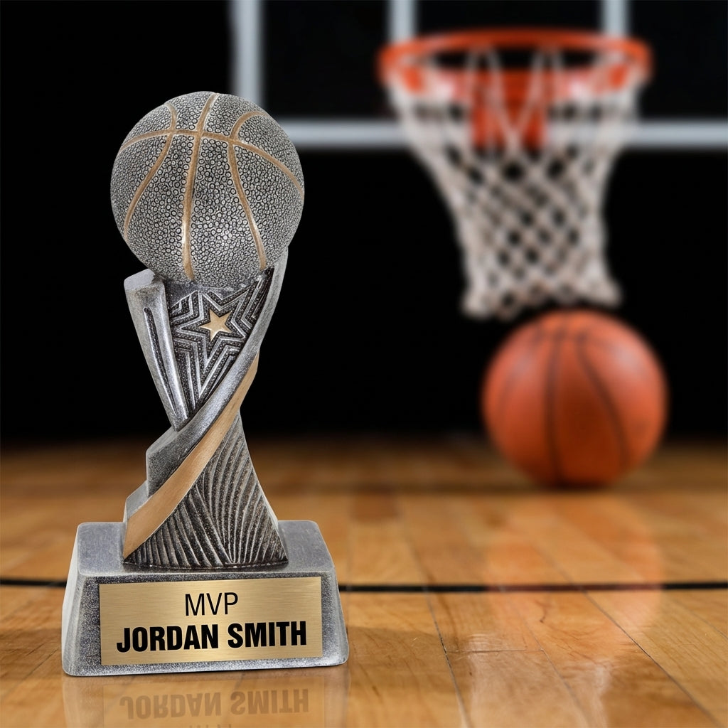Personalized Basketball Trophy 6"/8" - Custom Engraved ASPIRE RESN for Team, Coach & MVP Awards - View 3