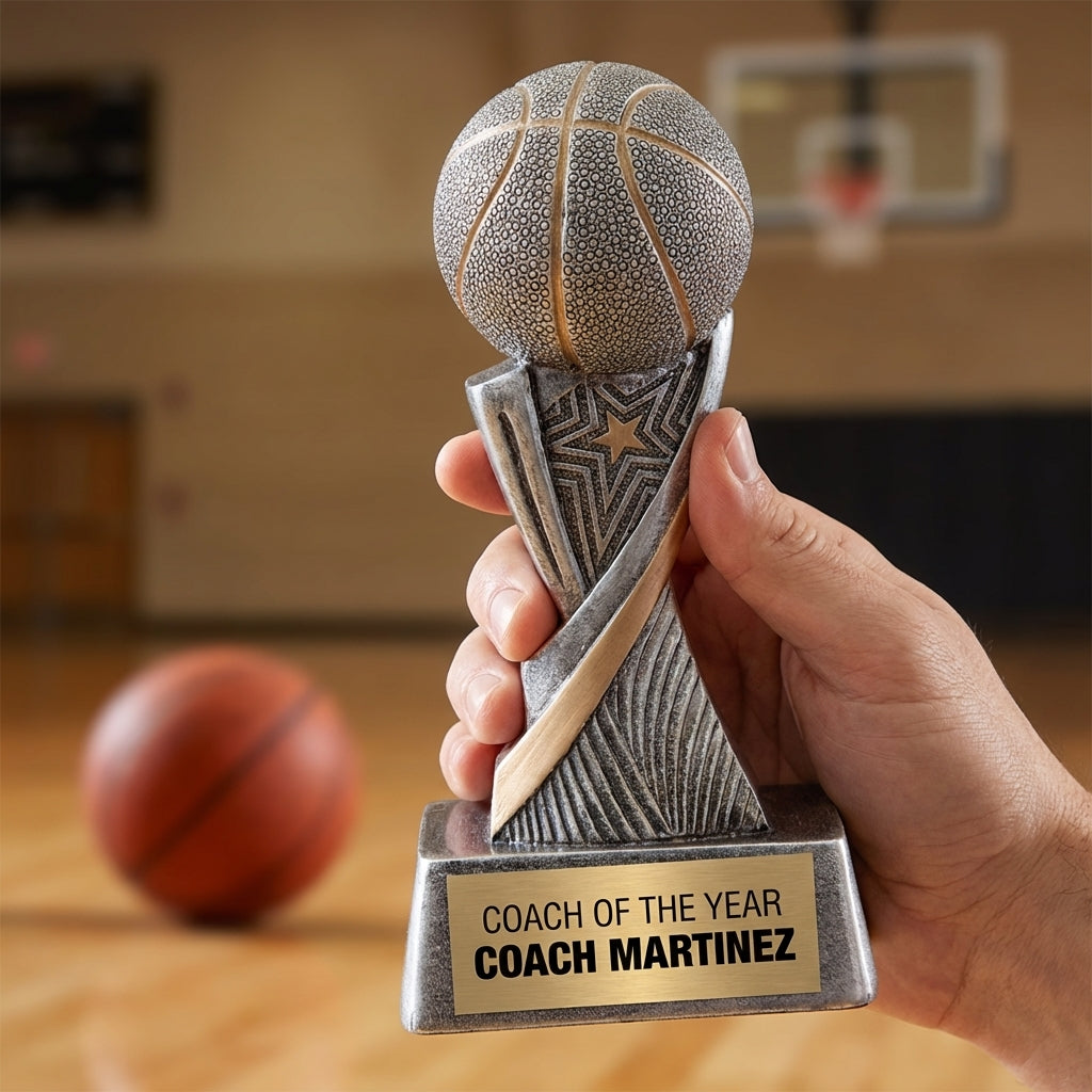 Personalized Basketball Trophy 6"/8" - Custom Engraved ASPIRE RESN for Team, Coach & MVP Awards - View 5