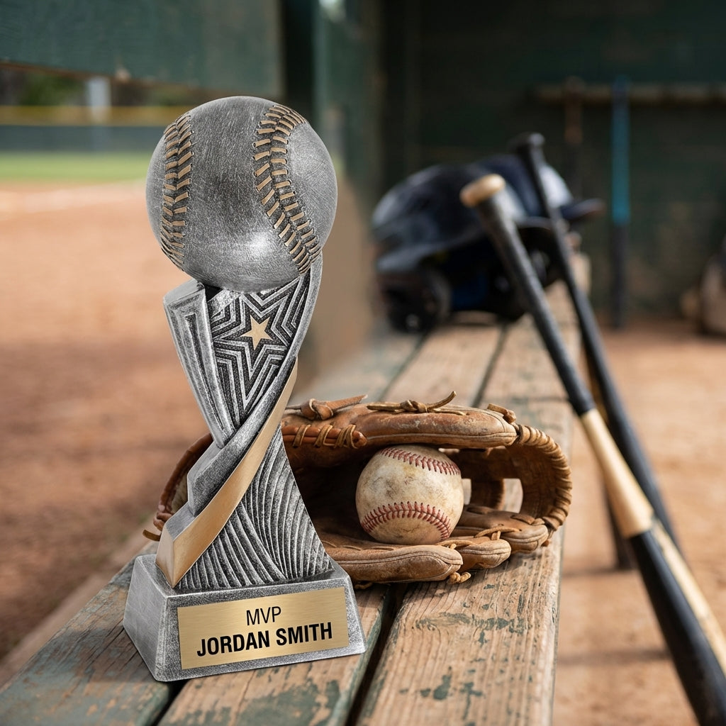 Personalized Baseball Trophy 8" - Custom Engraved ASP for Team, Coach & MVP - View 3