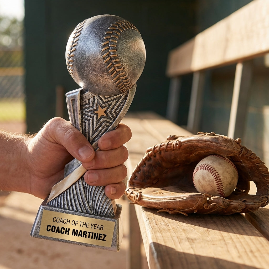 Personalized Baseball Trophy 8" - Custom Engraved ASP for Team, Coach & MVP - View 5
