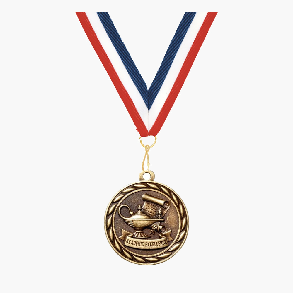 Personalized Academic Excellence Medals with Neck Ribbon - Gold Silver Bronze - Custom Engraved