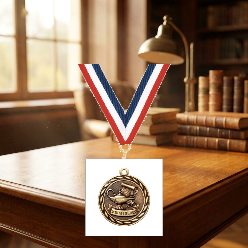 Personalized Academic Excellence Medals with Neck Ribbon - Gold Silver Bronze - Custom Engraved
