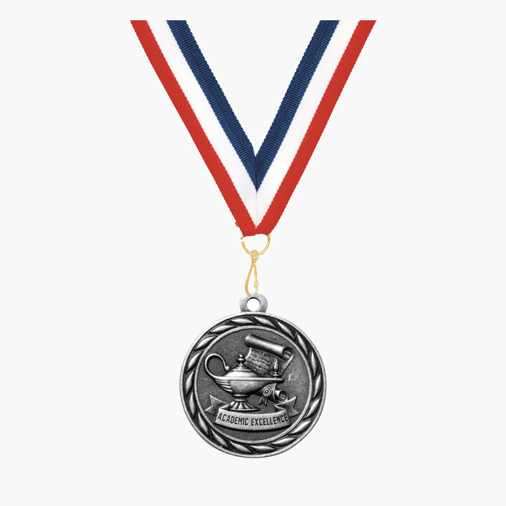Personalized Academic Excellence Medals with Neck Ribbon - Gold Silver Bronze - Custom Engraved