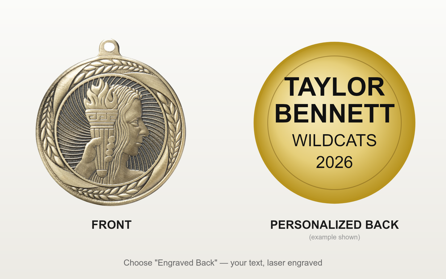Personalized Achievement Medals with Neck Ribbon - Gold Silver Bronze - Custom Engraved