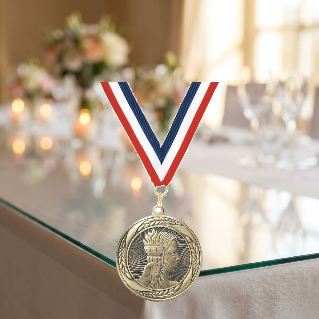 Personalized Achievement Medals with Neck Ribbon - Gold Silver Bronze - Custom Engraved