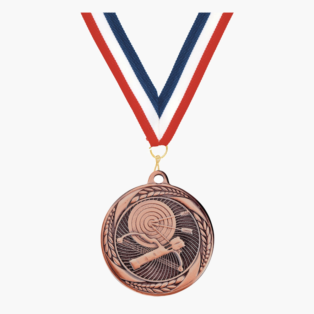 Personalized Archery Medals with Neck Ribbon - Gold Silver Bronze - Custom Engraved