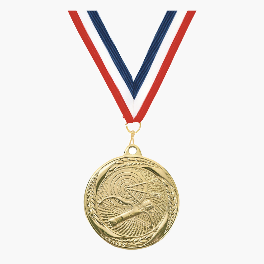 Personalized Archery Medals with Neck Ribbon - Gold Silver Bronze - Custom Engraved