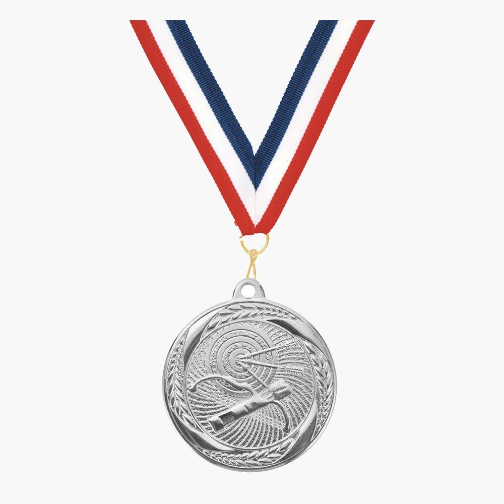 Personalized Archery Medals with Neck Ribbon - Gold Silver Bronze - Custom Engraved