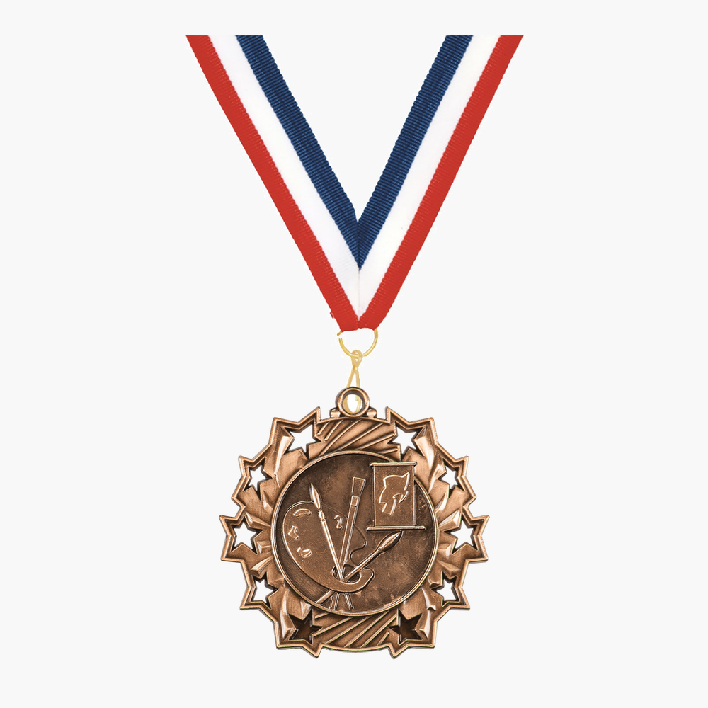 Personalized Art Medals with Neck Ribbon - Gold Silver Bronze - Custom Engraved