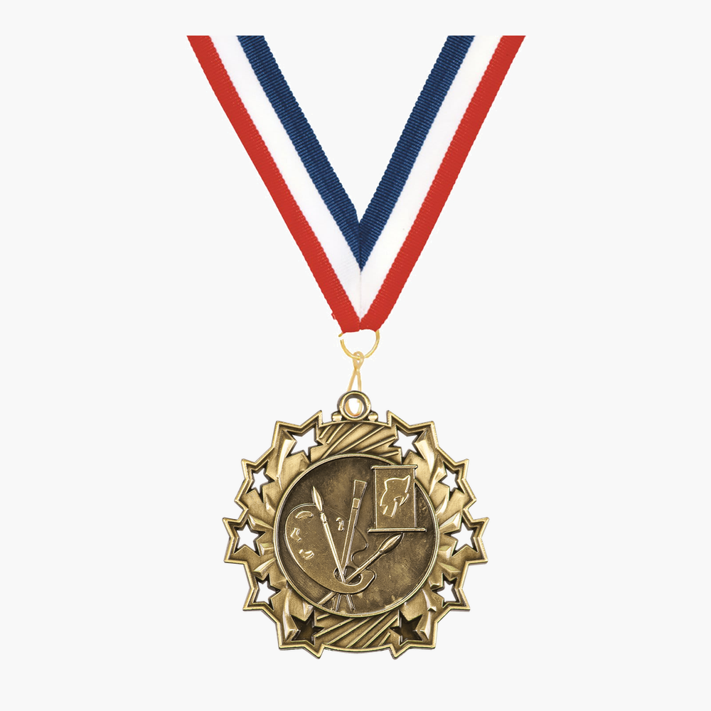 Personalized Art Medals with Neck Ribbon - Gold Silver Bronze - Custom Engraved