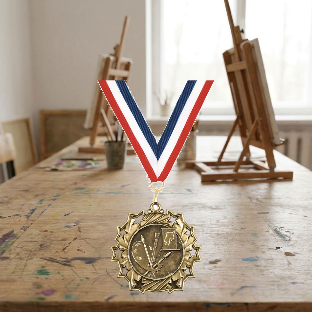 Personalized Art Medals with Neck Ribbon - Gold Silver Bronze - Custom Engraved