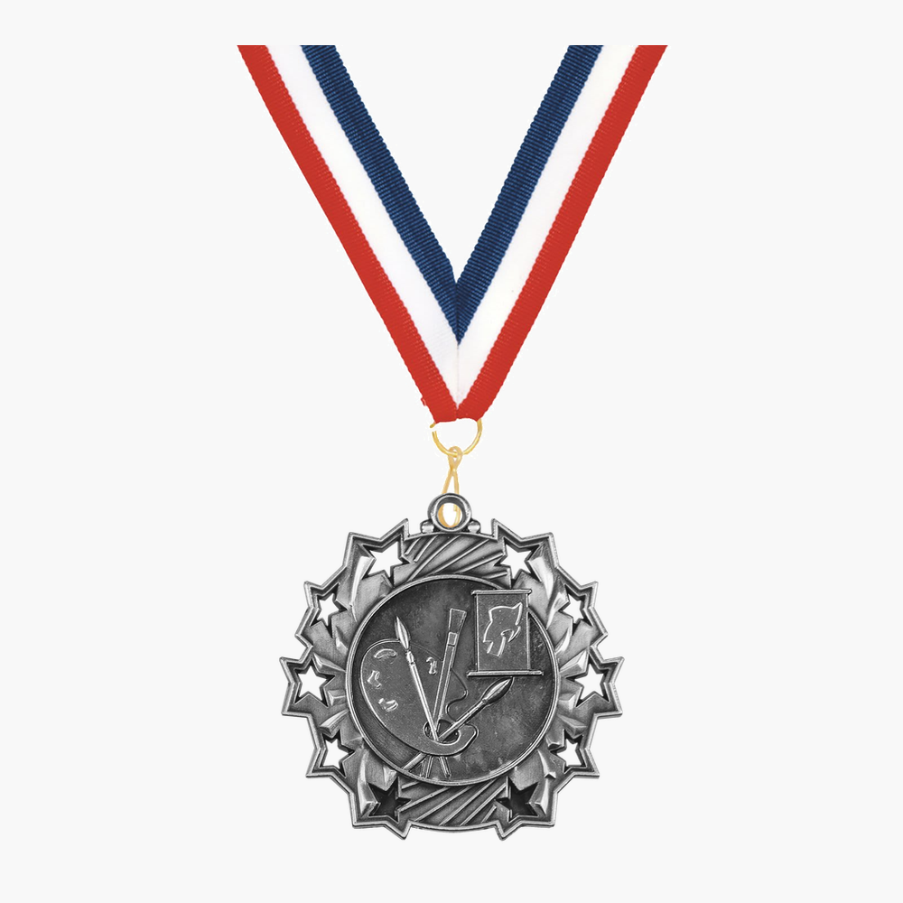 Personalized Art Medals with Neck Ribbon - Gold Silver Bronze - Custom Engraved