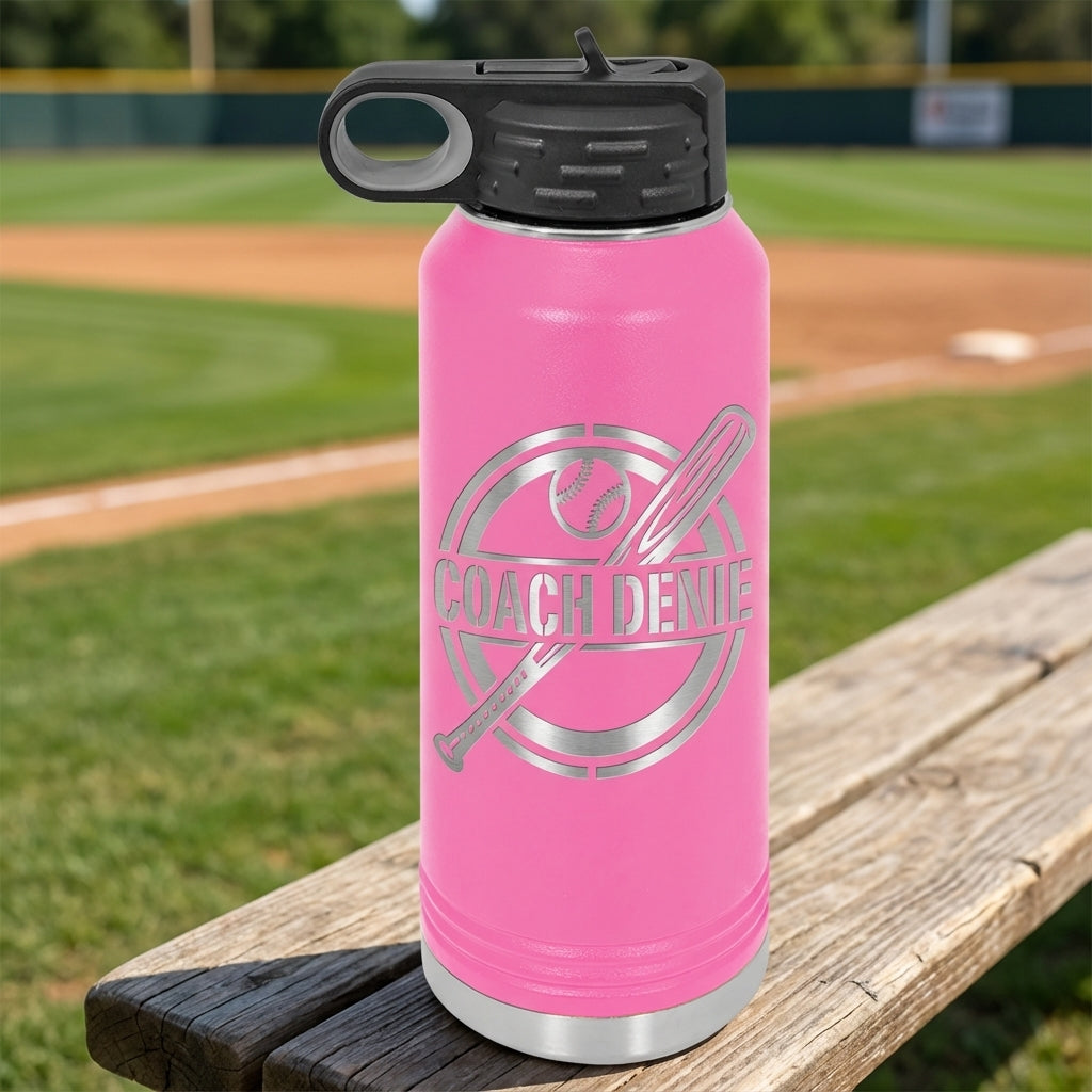 Coach Denie Baseball Water Bottle 32oz - Personalized Coach Gift - Laser Engraved Stainless Steel Hy - lifestyle photo