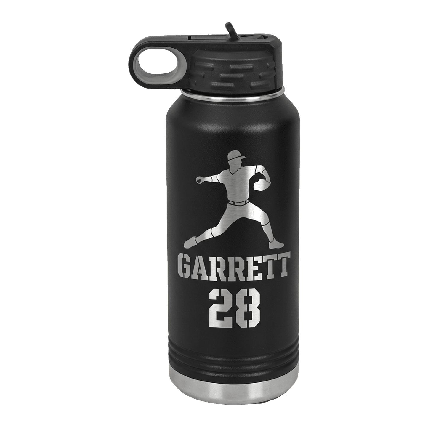 Personalized Baseball Player Water Bottle Gift - Custom Laser Engraved Pitcher Hydration Bottle - Team Coach Thank You End of Season Gift