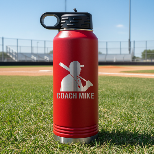 Coach Mike Baseball Coach Water Bottle - Personalized Team Gift - Laser Engraved Stainless Steel - 3 - alternate view
