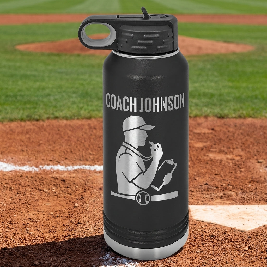 Personalized Baseball Coach Water Bottle Gift, Custom Engraved 32oz Sport Bottle, End of Season Team Appreciation, Durable Drinkware