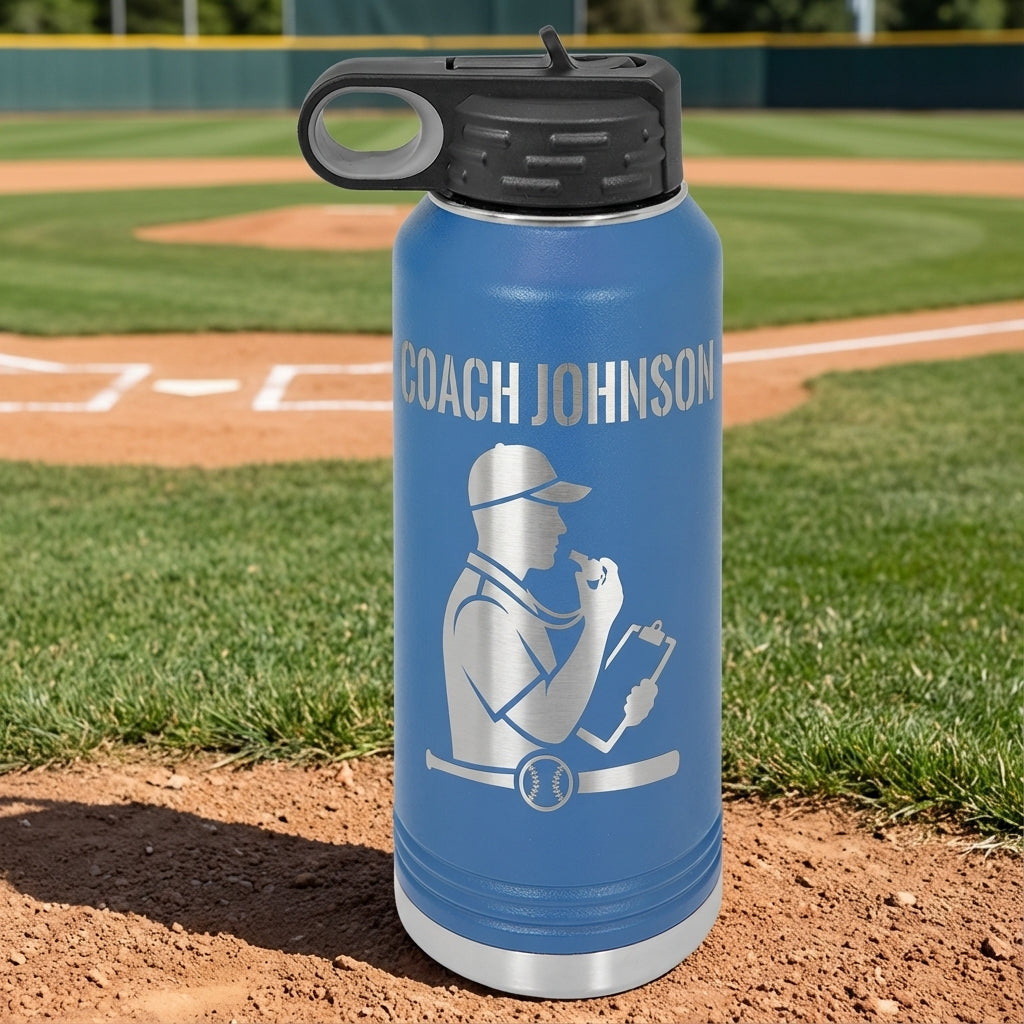Personalized Baseball Coach Water Bottle Gift, Custom Engraved 32oz Sport Bottle, End of Season Team Appreciation, Durable Drinkware