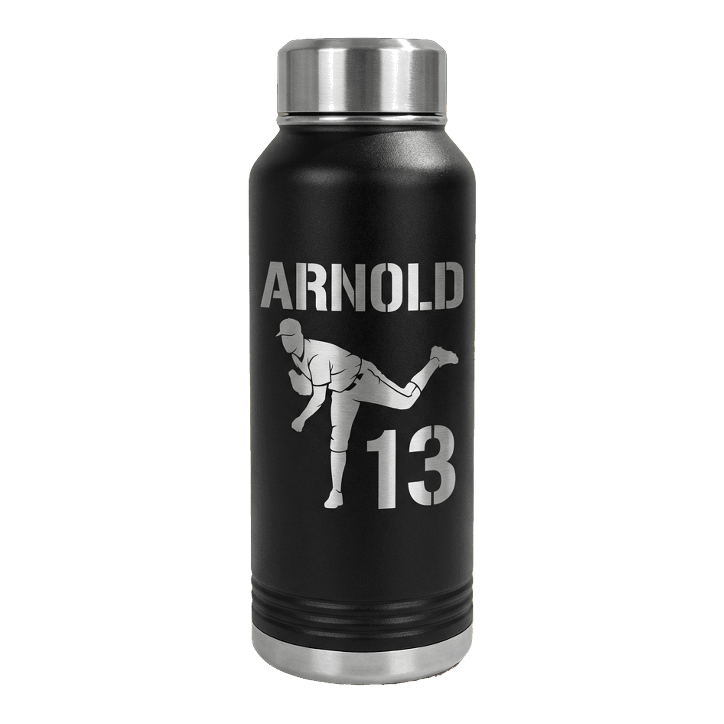 Personalized Baseball Pitcher Water Bottle - Custom Player Gift - Laser Engraved Hydration Bottle - Durable Sports Drinkware