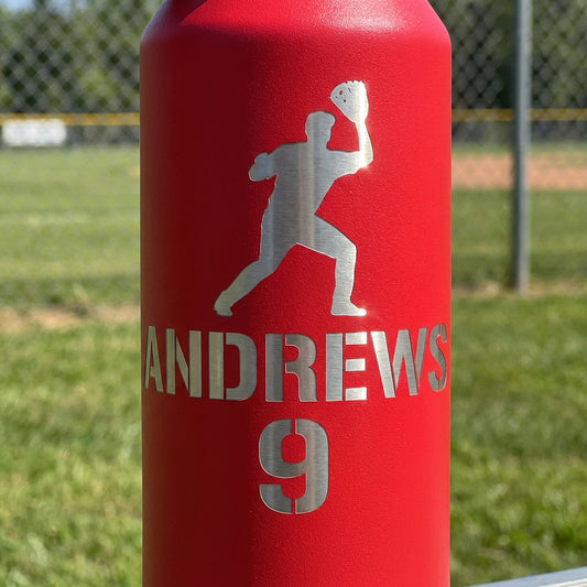 Personalized Baseball Player Water Bottle Gift - Custom Team End of Season Gift - Laser Engraved 32oz Hydration Bottle - Name & Number
