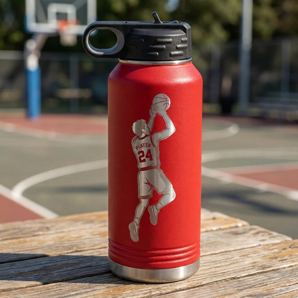 Personalized Basketball Player Gift Water Bottle - Custom Team Gift - Laser Engraved Durable Bottle - Custom Name & Number