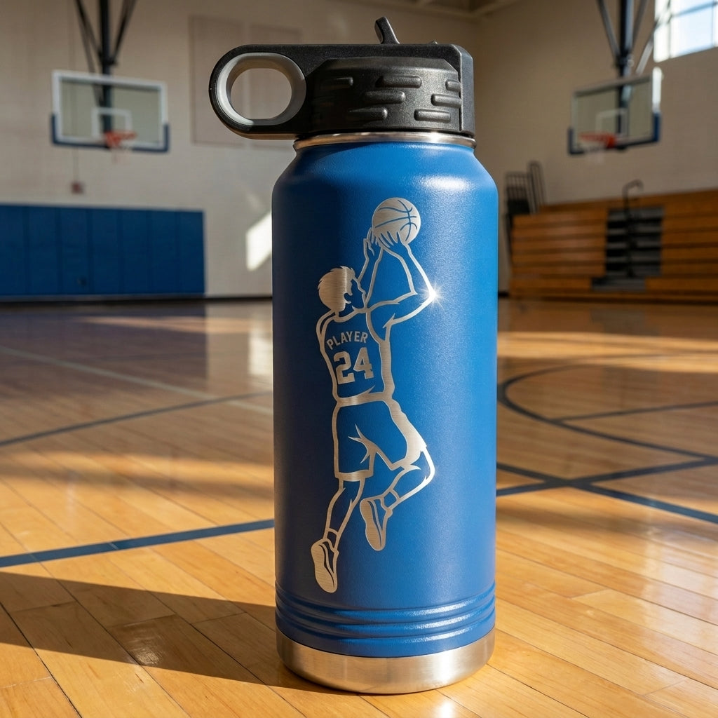 Personalized Basketball Player Gift Water Bottle - Custom Team Gift - Laser Engraved Durable Bottle - Custom Name & Number