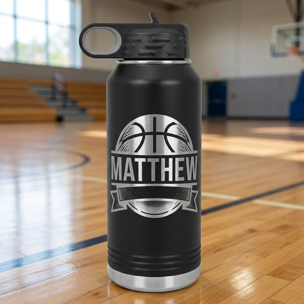 Personalized Basketball Player Gift Water Bottle - Custom Laser Engraved Sports Team Hydration - Coach End of Season Thank You - View 1