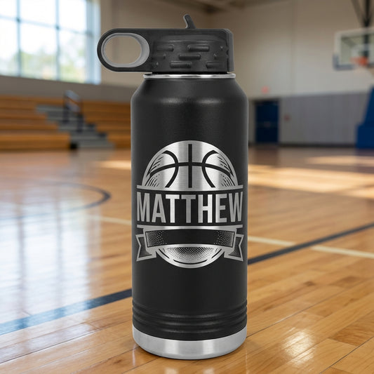 Personalized Basketball Player Gift Water Bottle - Custom Laser Engraved Sports Team Hydration - Coach End of Season Thank You - View 1