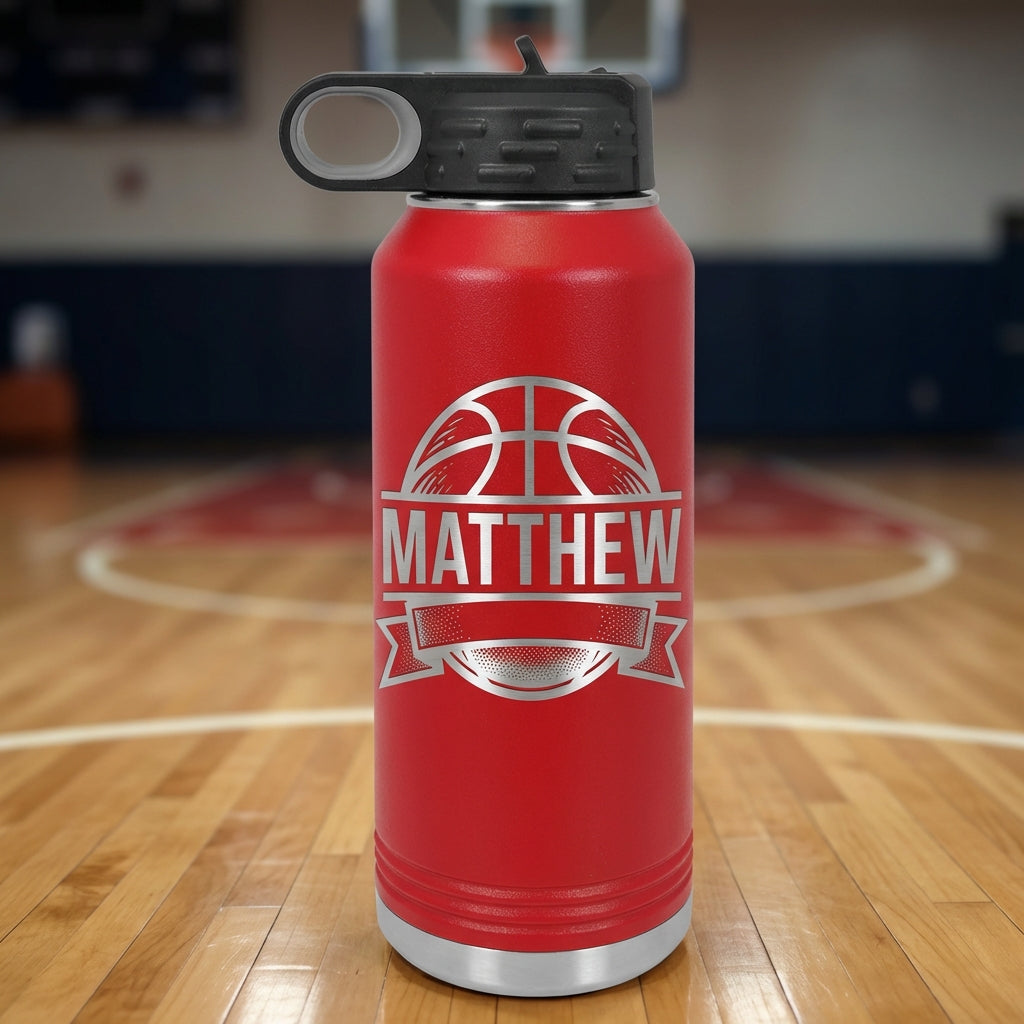 Personalized Basketball Player Gift Water Bottle - Custom Laser Engraved Sports Team Hydration - Coach End of Season Thank You - View 2
