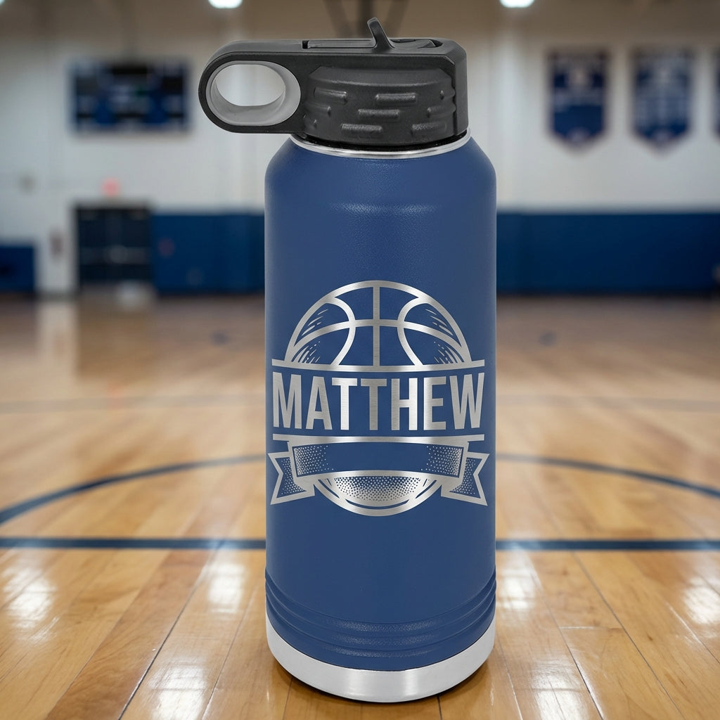 Personalized Basketball Player Gift Water Bottle - Custom Laser Engraved Sports Team Hydration - Coach End of Season Thank You - View 4