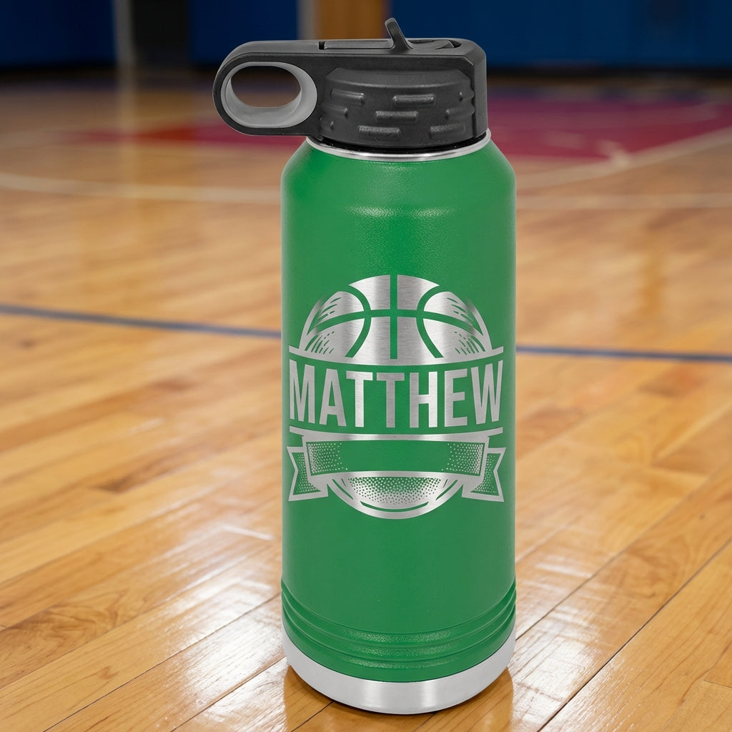Personalized Basketball Player Gift Water Bottle - Custom Laser Engraved Sports Team Hydration - Coach End of Season Thank You - View 5