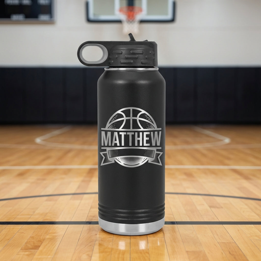 Personalized Basketball Player Gift Water Bottle - Custom Laser Engraved Sports Team Hydration - Coach End of Season Thank You - View 6