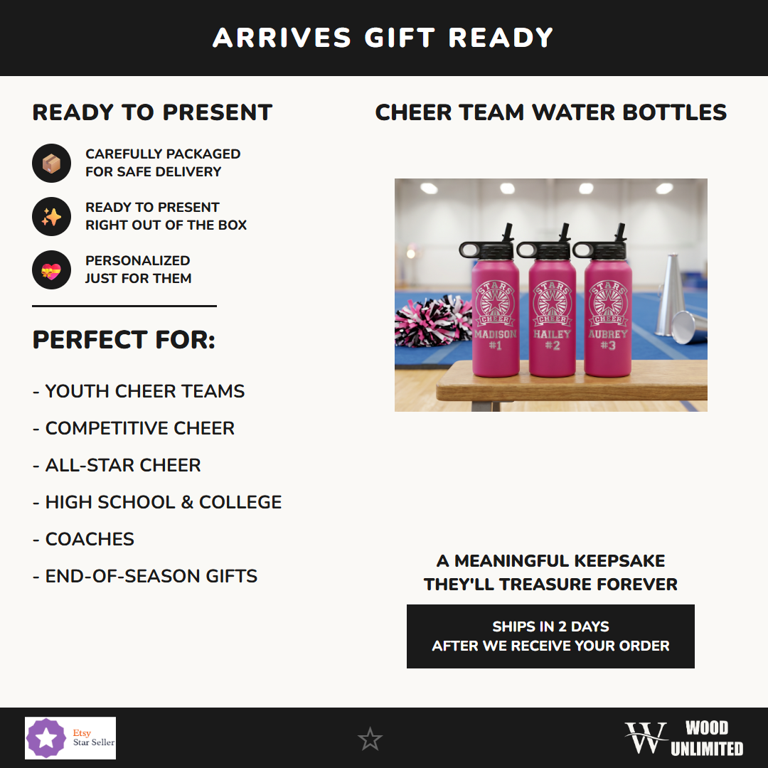 cheer team water bottle perfect gift youth all-star competitive high school college coaches