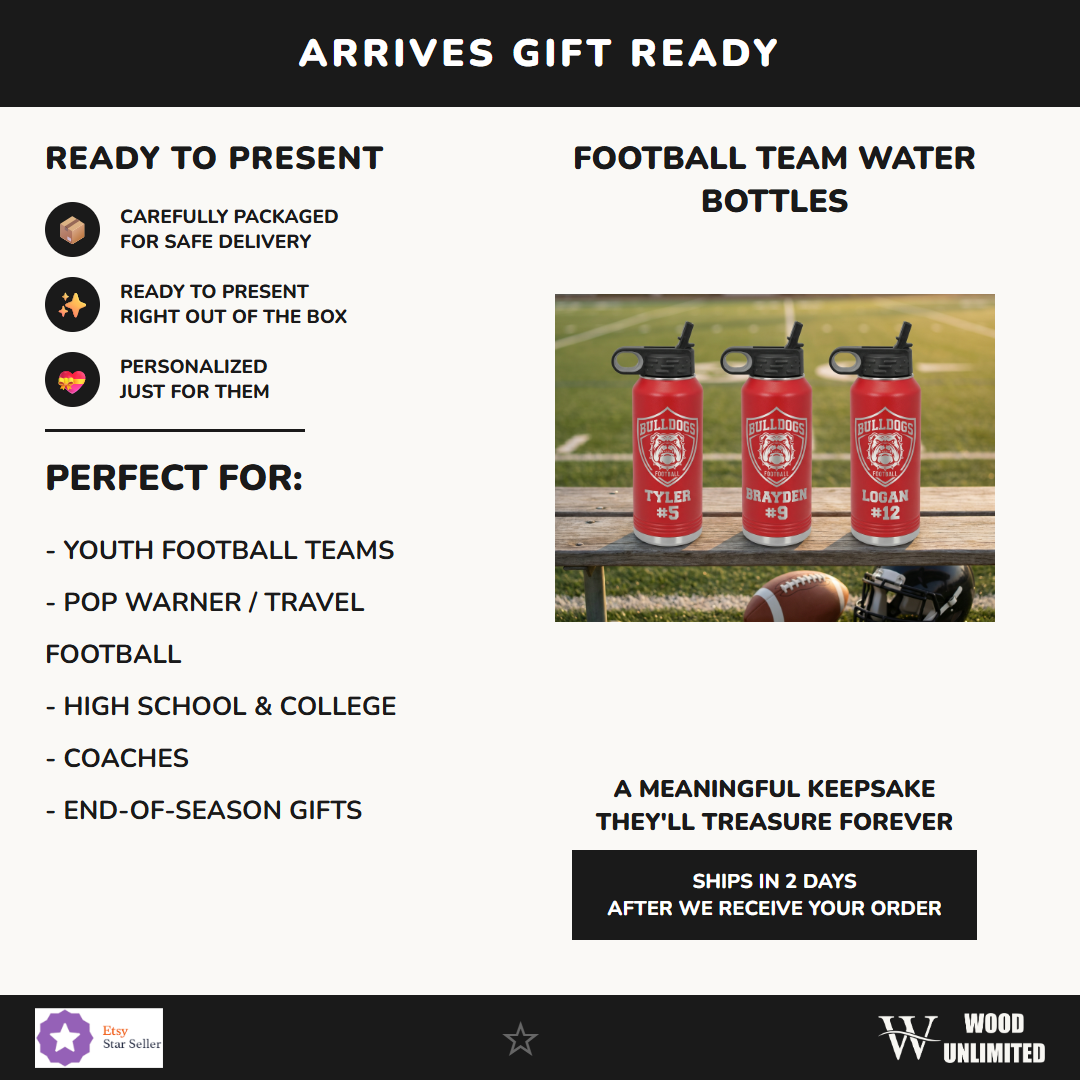 football team water bottle perfect gift youth pop warner travel hs college coaches