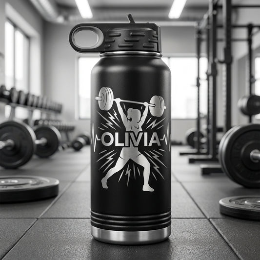 Personalized Fitness Lifter Water Bottle Gift - Gym Workout Hydration - Laser Engraved 32oz Custom Name Athlete Bottle - View 1