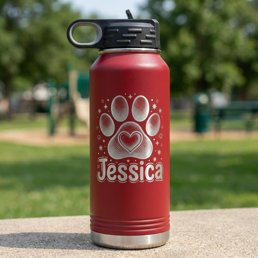Personalized Dog Lover Gift Water Bottle - Custom Paw Print Heart Engraved - Durable 32oz Insulated Pet Owner - Dog Mom Gift - View 11